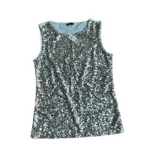 Talbots Silver Sequin XS NWT Gray Stretch Cotton Tank Top